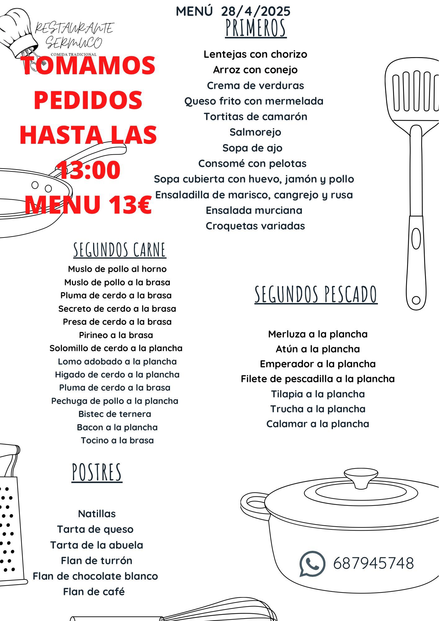 Restaurante Sermuco - Menú del día